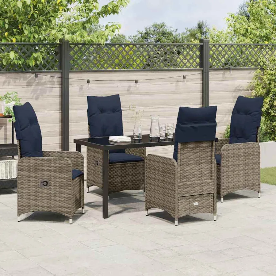 Ensemble table et chaises avec coussin 5 pcs Gris Rotin PE - 4