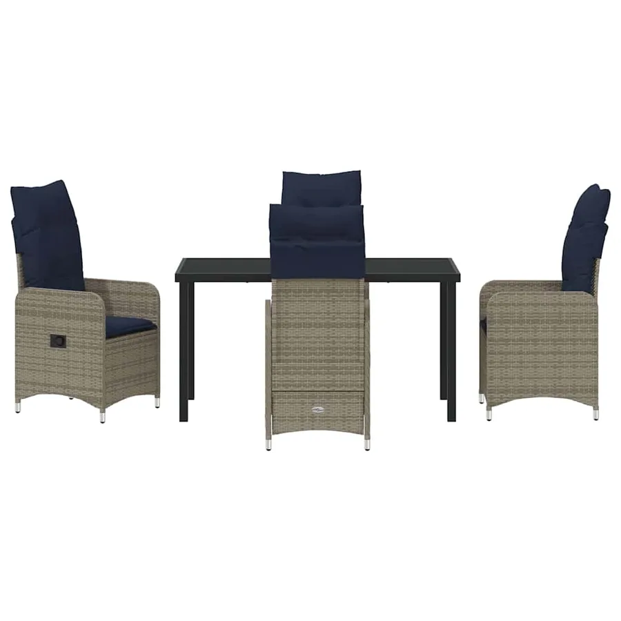 Ensemble table et chaises avec coussin 5 pcs Gris Rotin PE - 7
