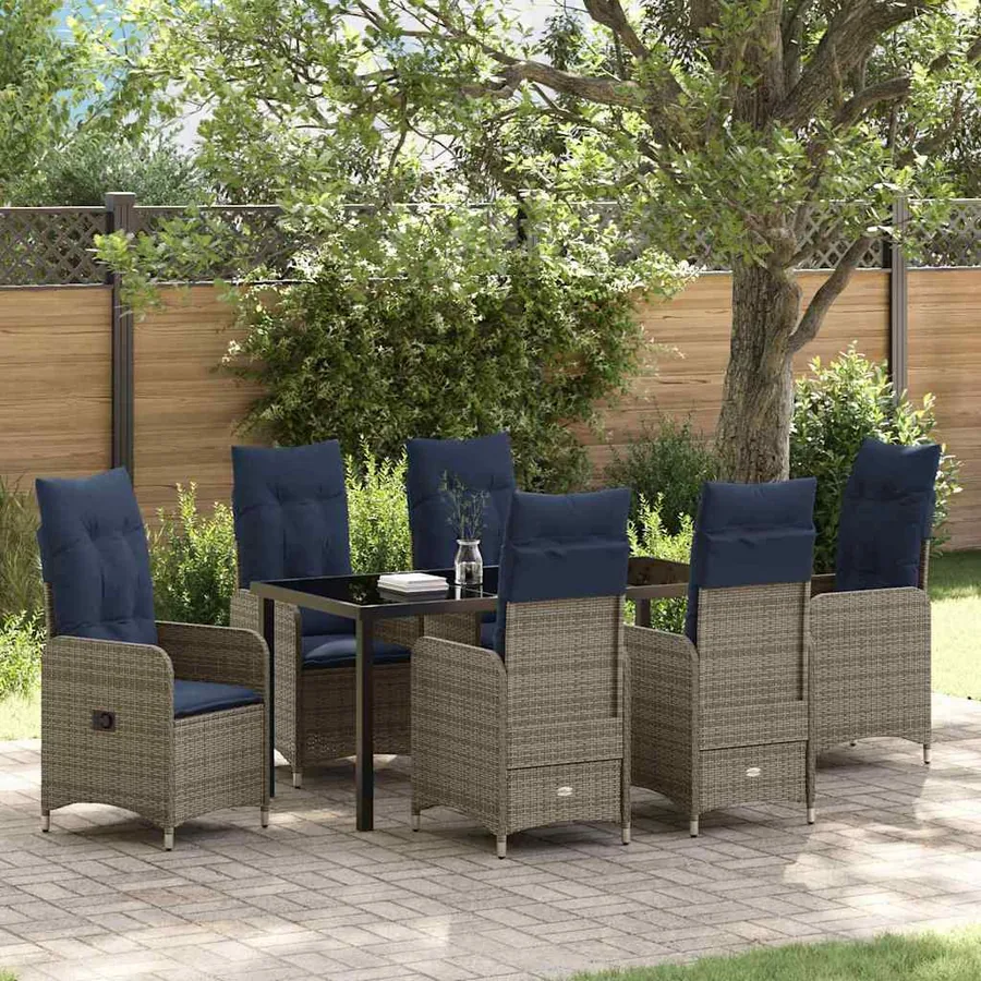 Ensemble table et chaises avec coussin 7 pcs Gris Rotin PE