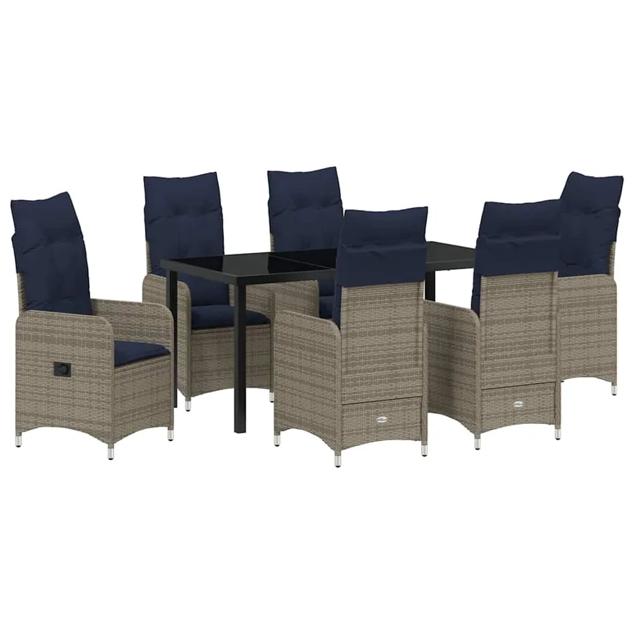 Ensemble table et chaises avec coussin 7 pcs Gris Rotin PE - 2