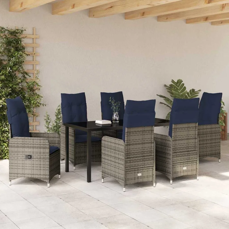 Ensemble table et chaises avec coussin 7 pcs Gris Rotin PE - 4