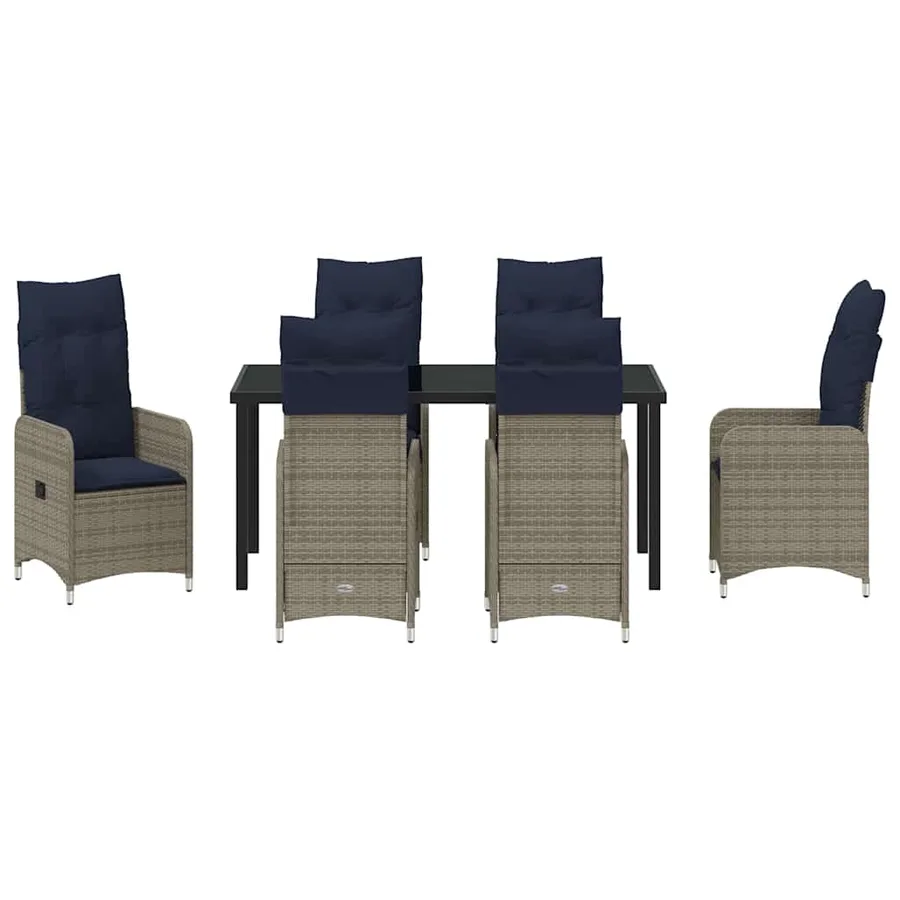 Ensemble table et chaises avec coussin 7 pcs Gris Rotin PE - 7