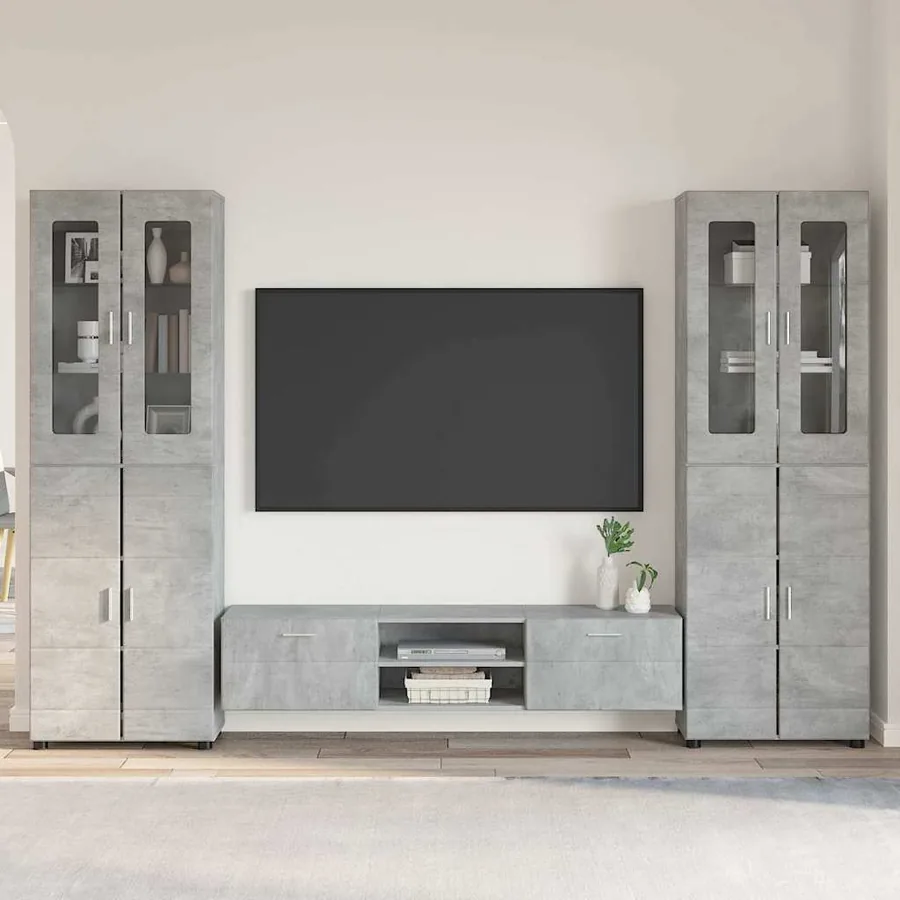 Ensemble meuble TV FLORIN 3 pcs Gris béton Bois d'ingénierie