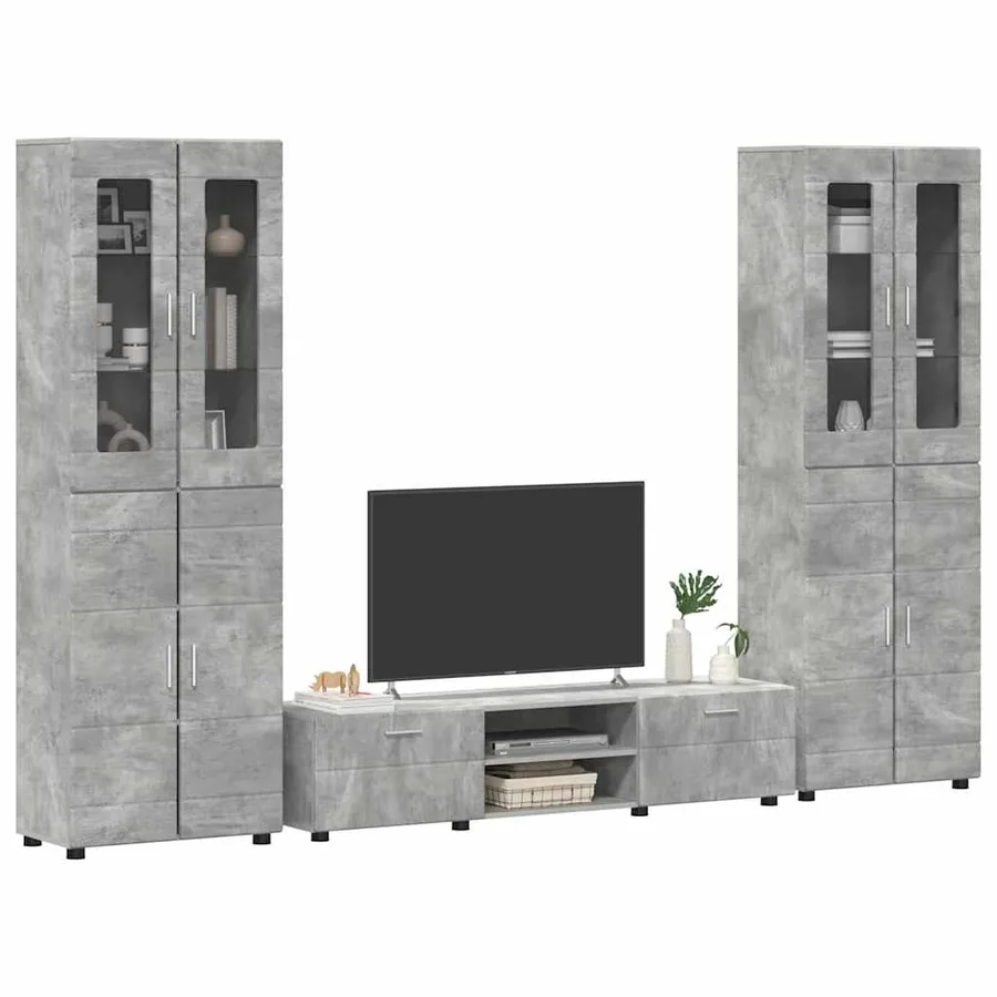Ensemble meuble TV FLORIN 3 pcs Gris béton Bois d'ingénierie - 3