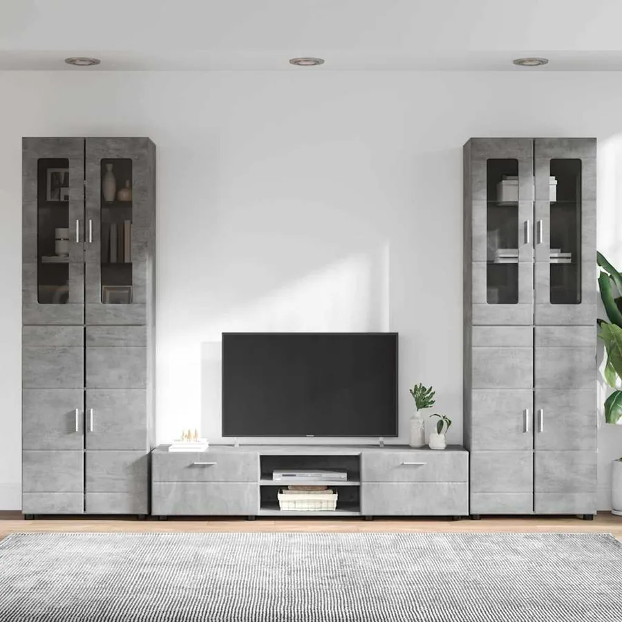 Ensemble meuble TV FLORIN 3 pcs Gris béton Bois d'ingénierie - 4