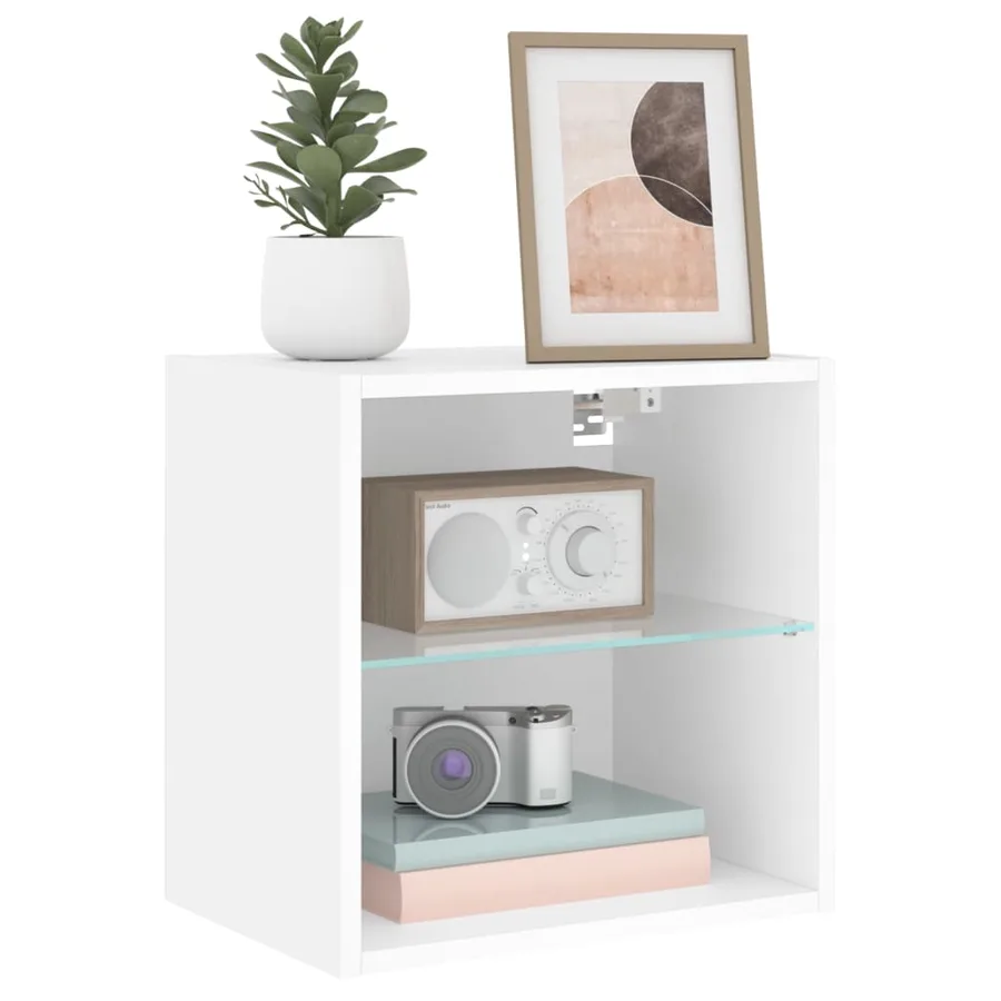 Table de chevet murale avec lumières LED blanc - 15