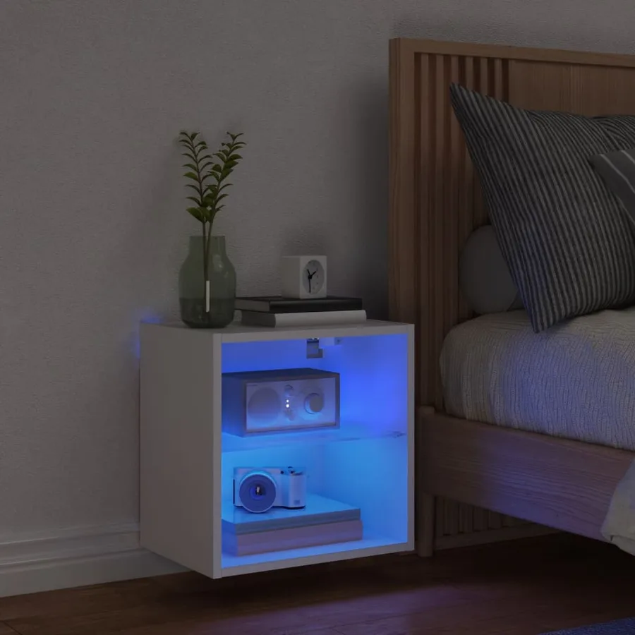 Table de chevet murale avec lumières LED blanc - 3