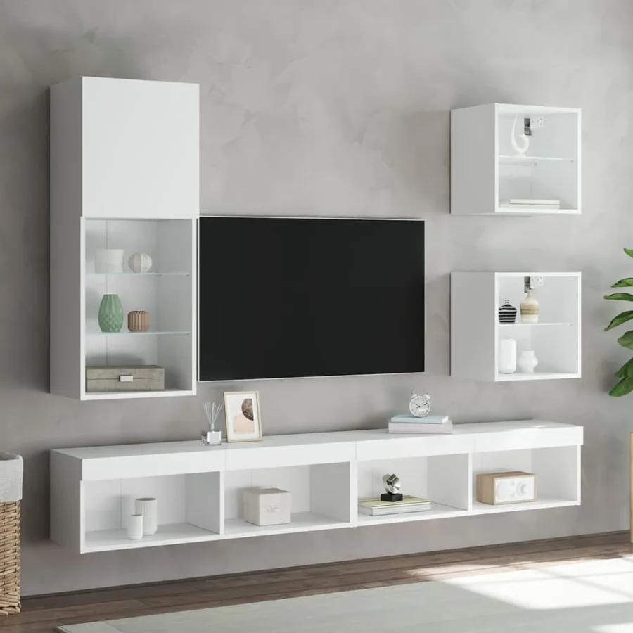Table de chevet murale avec lumières LED blanc - 5