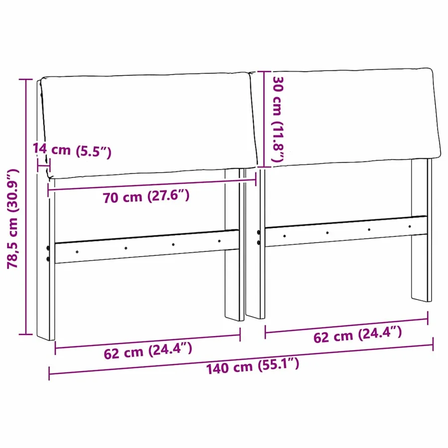 Tête de lit capitonnée Gris clair 140 cm Pin massif - 11