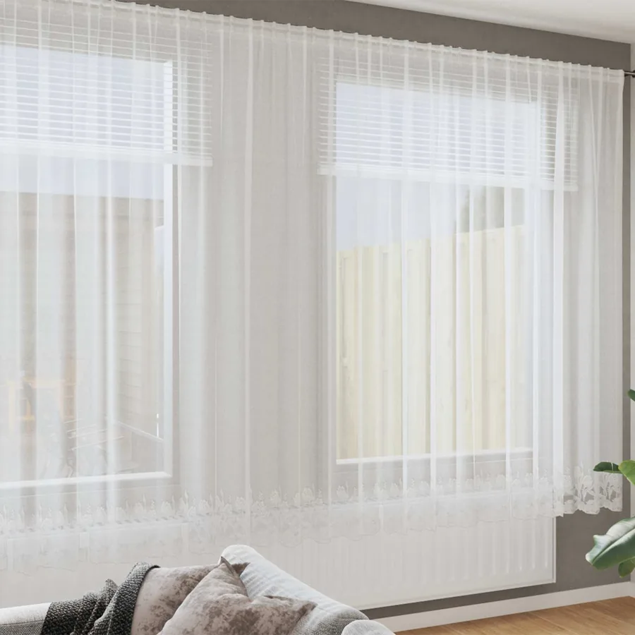 Rideau en Dentelle Floral Blanc 200 x 600 cm Polyester