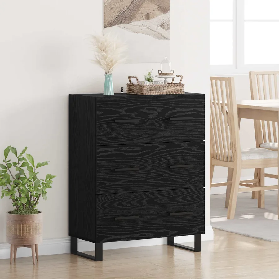 Buffet Chêne noir 69,5 x 34 x 90 cm Bois d'ingénierie et fer