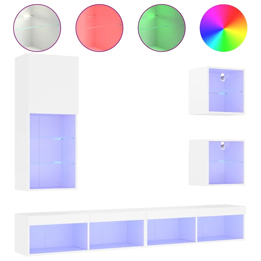 Unités murales TV avec LED 5 pcs blanc bois d'ingénierie - 2