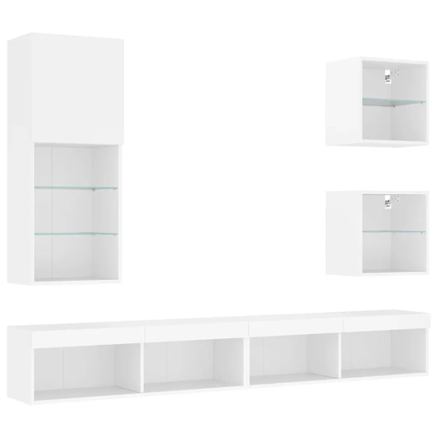Unités murales TV avec LED 5 pcs blanc bois d'ingénierie - 3