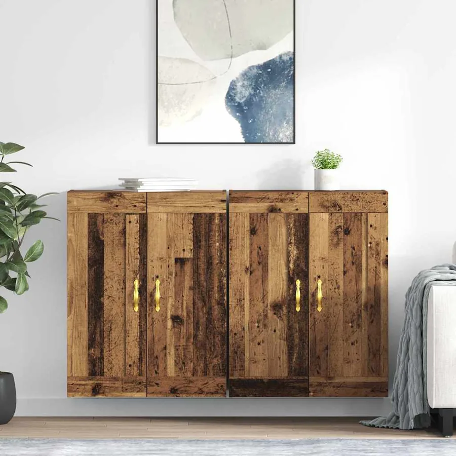 Meuble mural Montage mural 2 pcs Bois ancien 69,5 x 34 x 90 cm