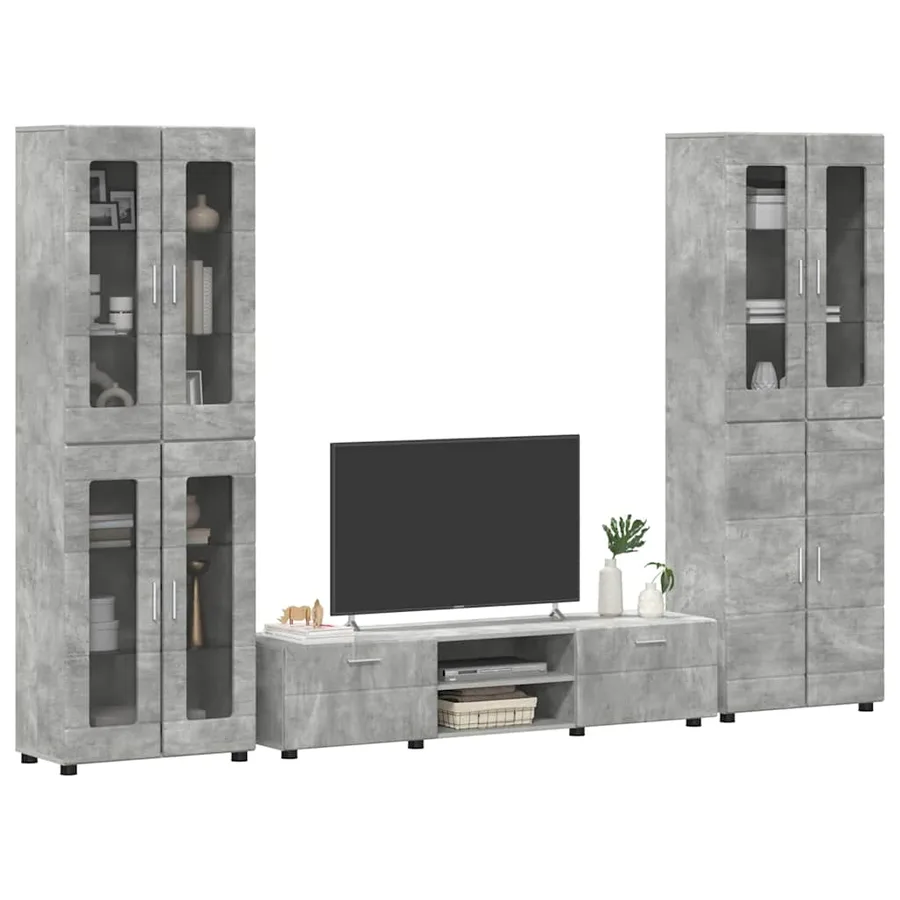 Ensemble meuble TV FLORIN 3 pcs Gris béton Bois d'ingénierie - 3