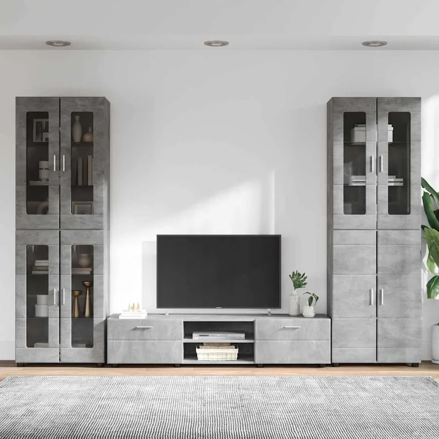 Ensemble meuble TV FLORIN 3 pcs Gris béton Bois d'ingénierie - 4