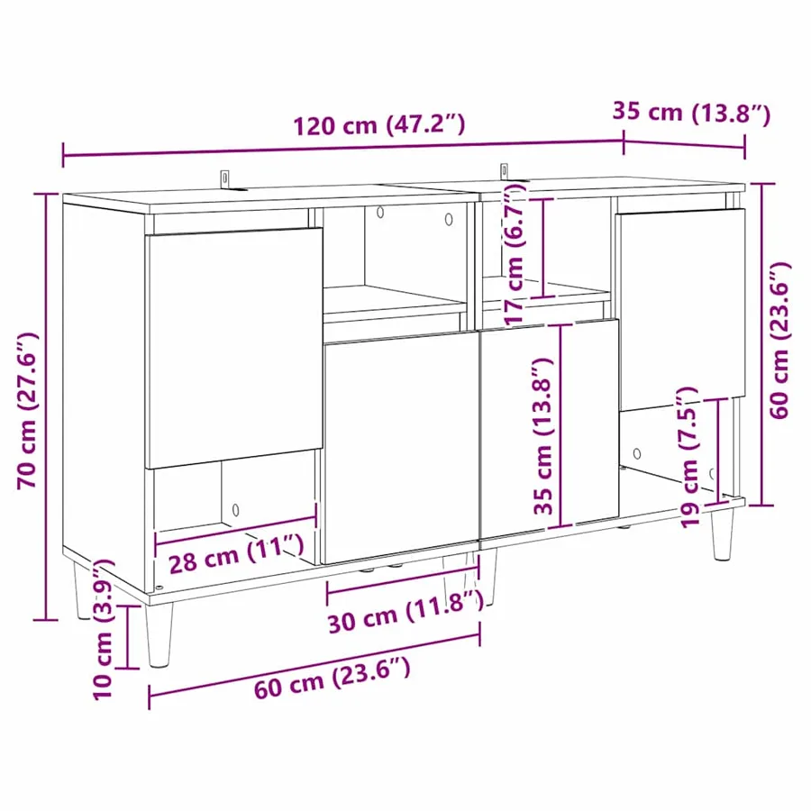 Buffets 2 pcs Chêne noir 60 x 35 x 70 cm Bois d'ingénierie - 13