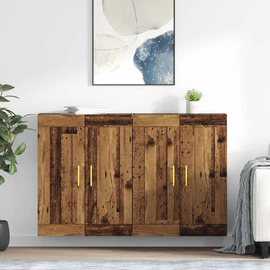 Meuble mural Montage mural 2 pcs Bois ancien 69,5 x 34 x 90 cm