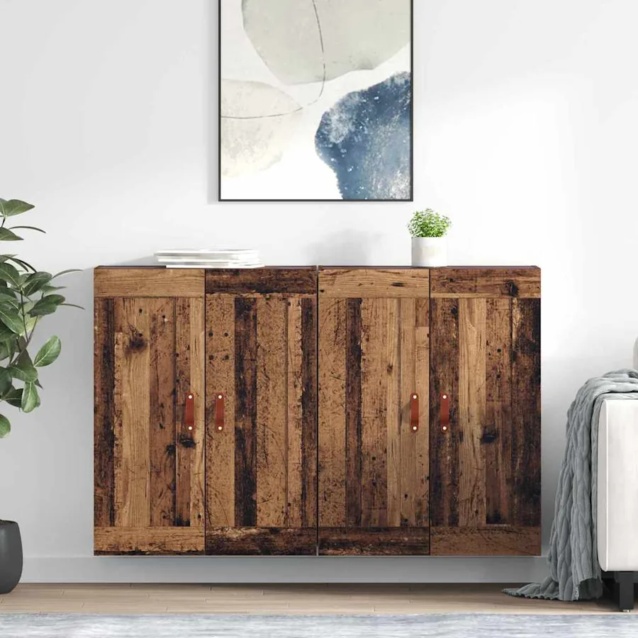 Meuble mural Montage mural 2 pcs Bois ancien 69,5 x 34 x 90 cm