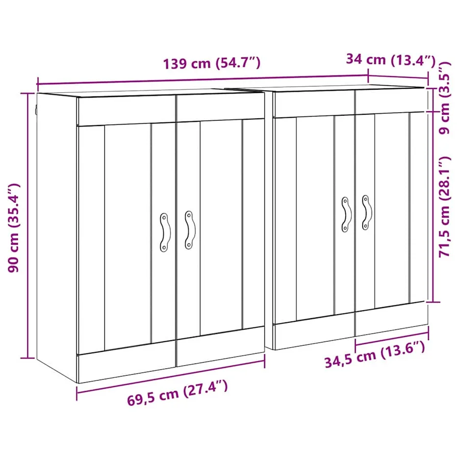 Meuble mural Montage mural 2 pcs Bois ancien 69,5 x 34 x 90 cm - 14