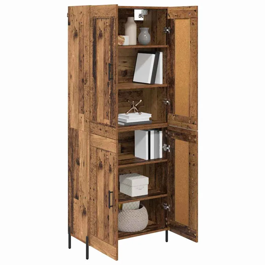 Haut Armoire 2 pcs Bois Ancien Bois d'ingénierie - 3