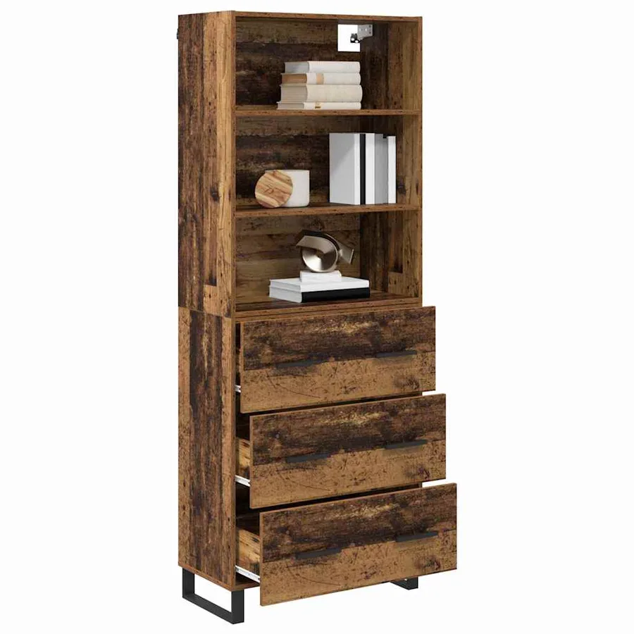 Haut Armoire avec tiroir 2 pcs Bois ancien Bois d'ingénierie - 3