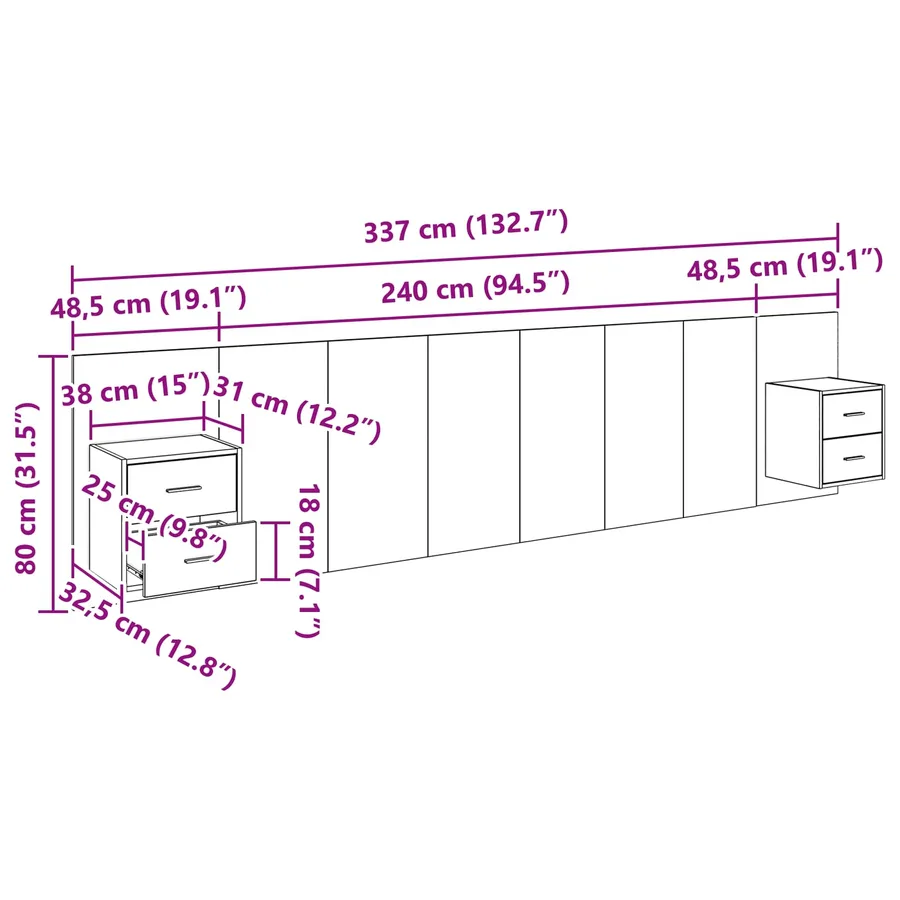 Tête de lit avec armoire 3 pcs Chêne artisanal - 16