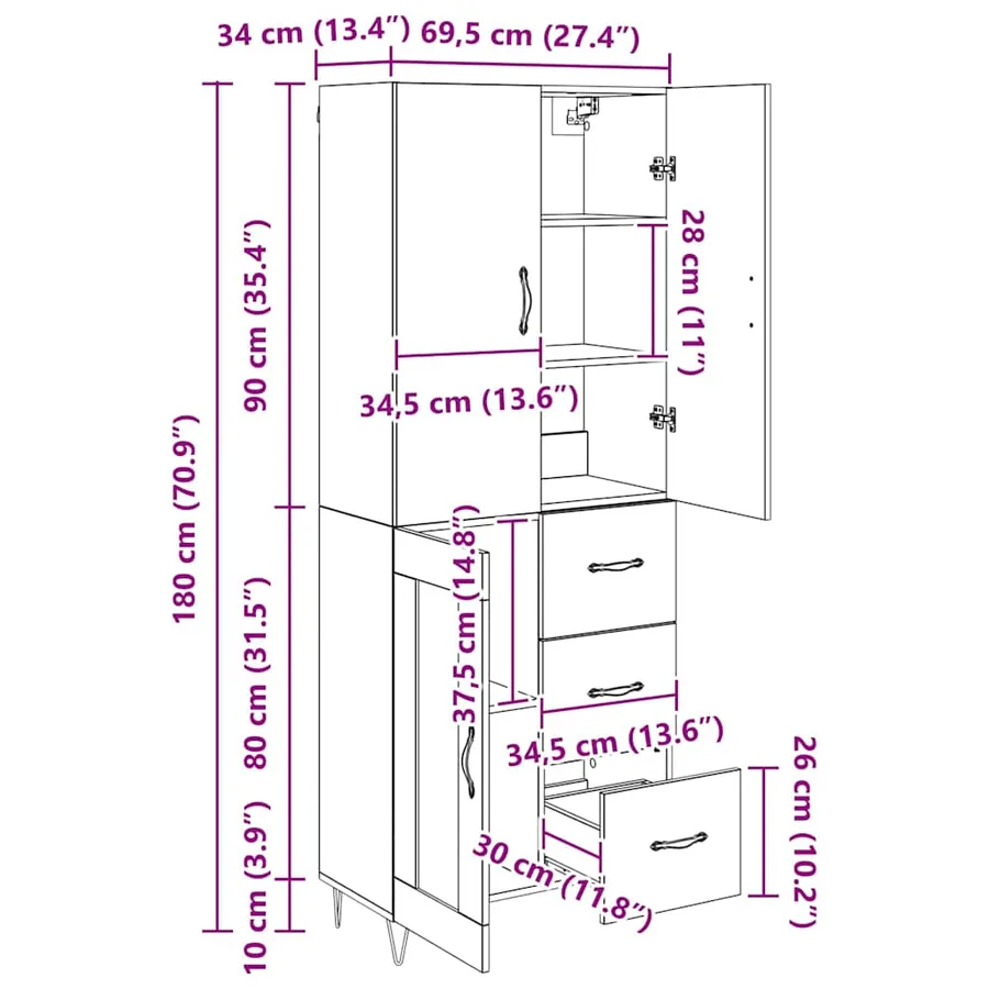 Haut Armoire avec tiroir 2 pcs Bois ancien Bois d'ingénierie - 15
