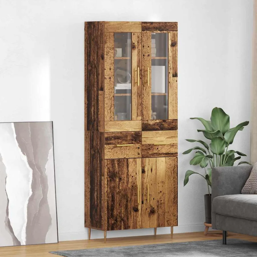 Haut Armoire avec tiroir 2 pcs Bois ancien Bois d'ingénierie