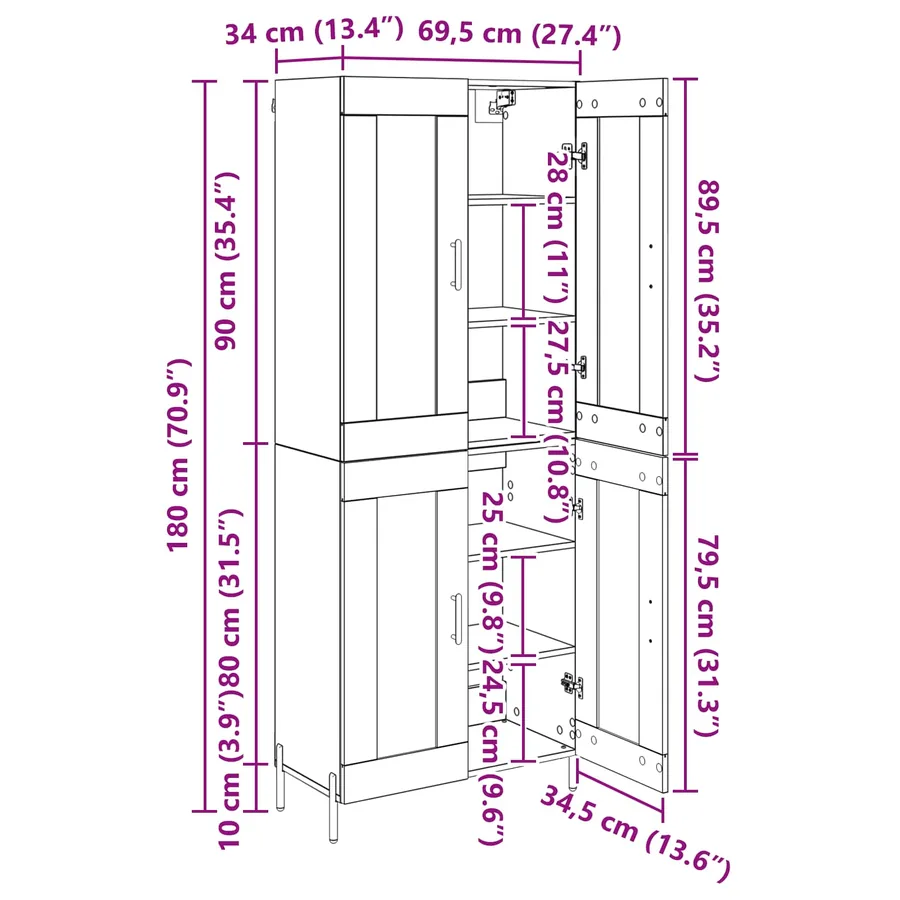 Haut Armoire Bois Ancien 69,5 x 34 x 180 cm Bois d'ingénierie - 13