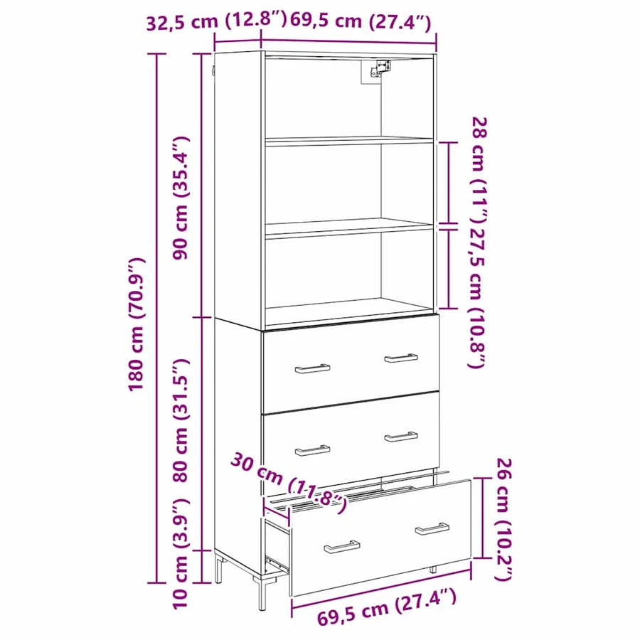 Haut Armoire Chêne artisanal 69,5 x 34 x 180 cm - 14