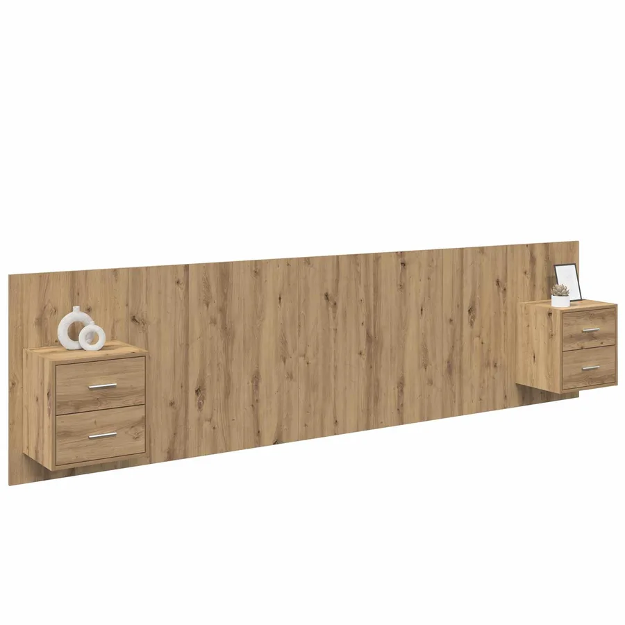 Tête de lit avec armoire 3 pcs Chêne artisanal - 3