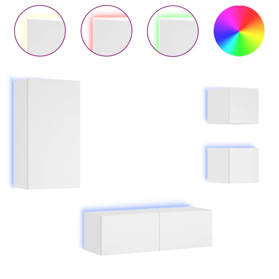 Meuble TV muraux 4 pcs avec lumières LED blanc - 2