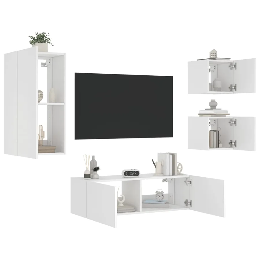 Meuble TV muraux 4 pcs avec lumières LED blanc - 4