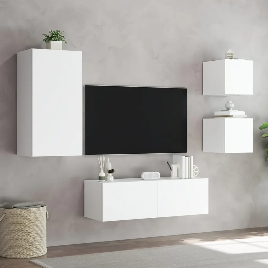 Meuble TV muraux 4 pcs avec lumières LED blanc - 5