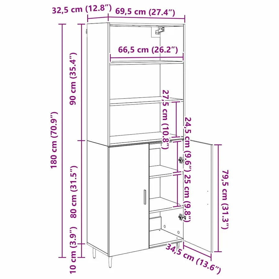 Haut Armoire Bois Ancien 69,5 x 34 x 180 cm - 13