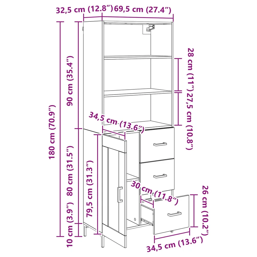 Haut Armoire Chêne artisanal 69,5 x 34 x 180 cm - 16