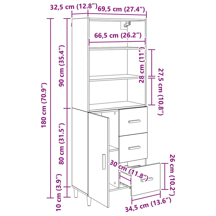 Haut Armoire Chêne artisanal 69,5 x 32,5 x 180 cm - 15