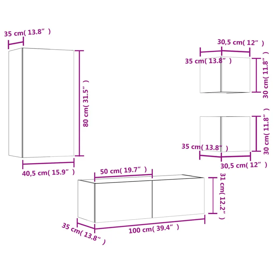 Meuble TV muraux 4 pcs avec lumières LED chêne sonoma - 17