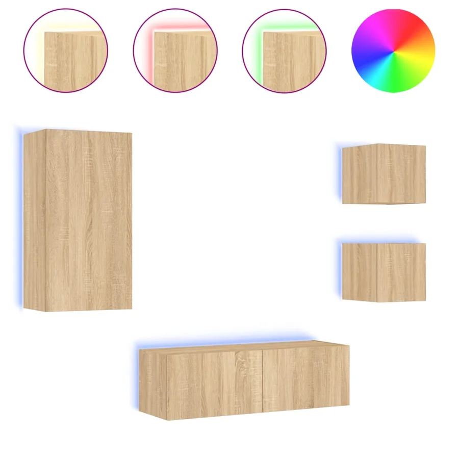 Meuble TV muraux 4 pcs avec lumières LED chêne sonoma - 2