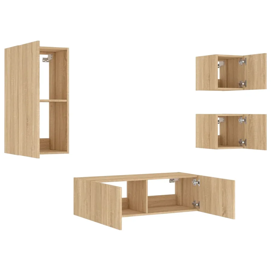 Meuble TV muraux 4 pcs avec lumières LED chêne sonoma - 6