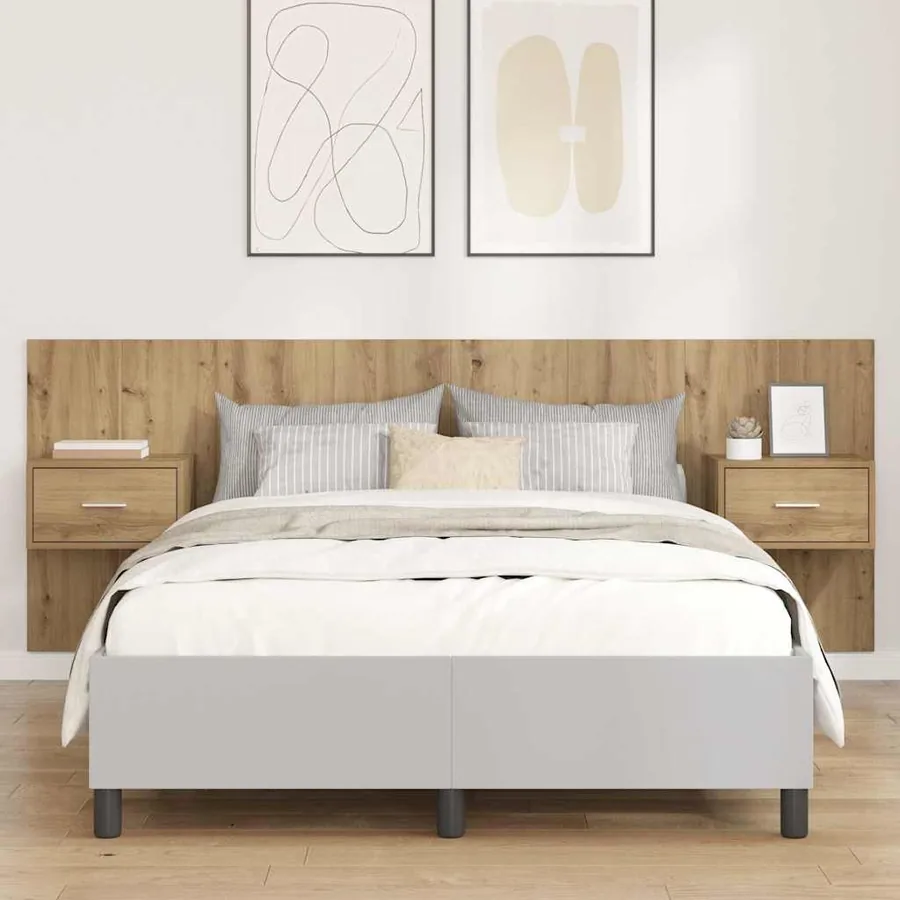 Tête de lit avec armoire 3 pcs Chêne artisanal