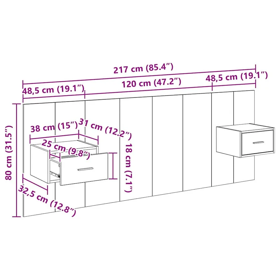 Tête de lit avec armoire 3 pcs Chêne artisanal - 16