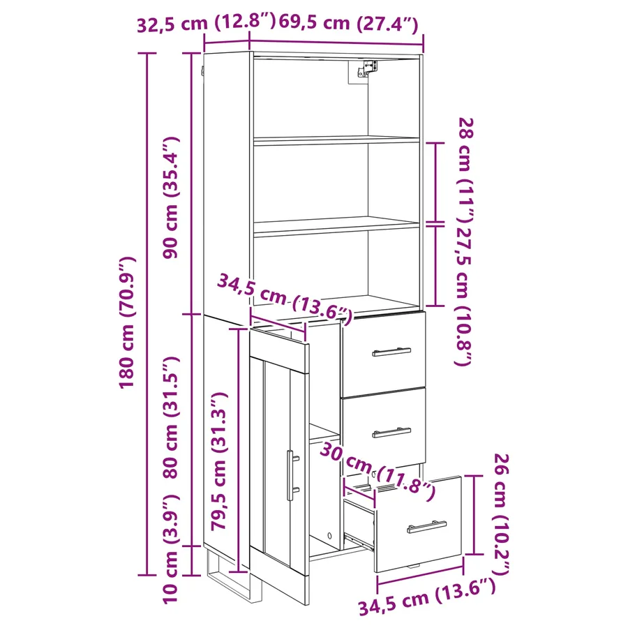 Haut Armoire 2 pcs Chêne artisanal 69,5 x 34 x 180 cm - 16