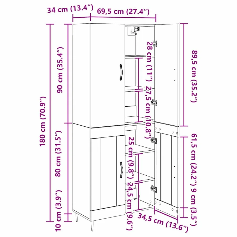 Haut Armoire Chêne artisanal 69,5 x 34 x 180 cm - 14
