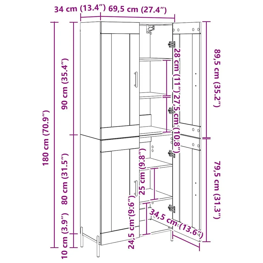 Haut Armoire Chêne artisanal 69,5 x 34 x 180 cm - 14