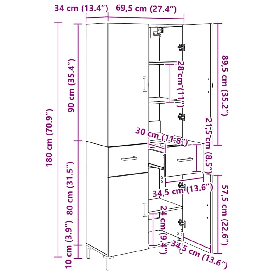 Haut Armoire Chêne artisanal 69,5 x 34 x 180 cm - 15