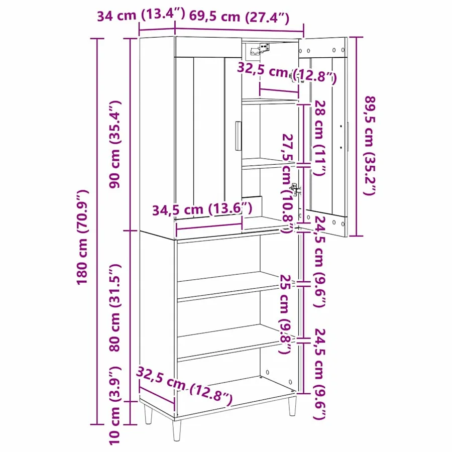 Haut Armoire Chêne noir 69,5 x 34 x 180 cm - 13