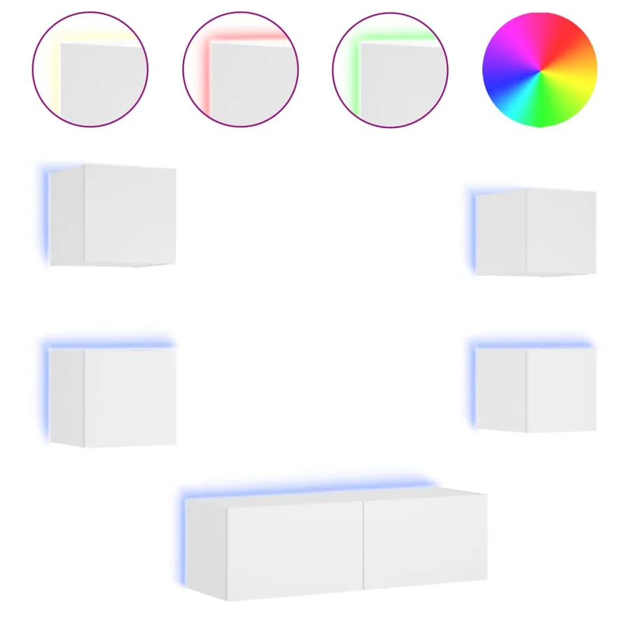 Meuble TV muraux 5 pcs avec lumières LED blanc - 2
