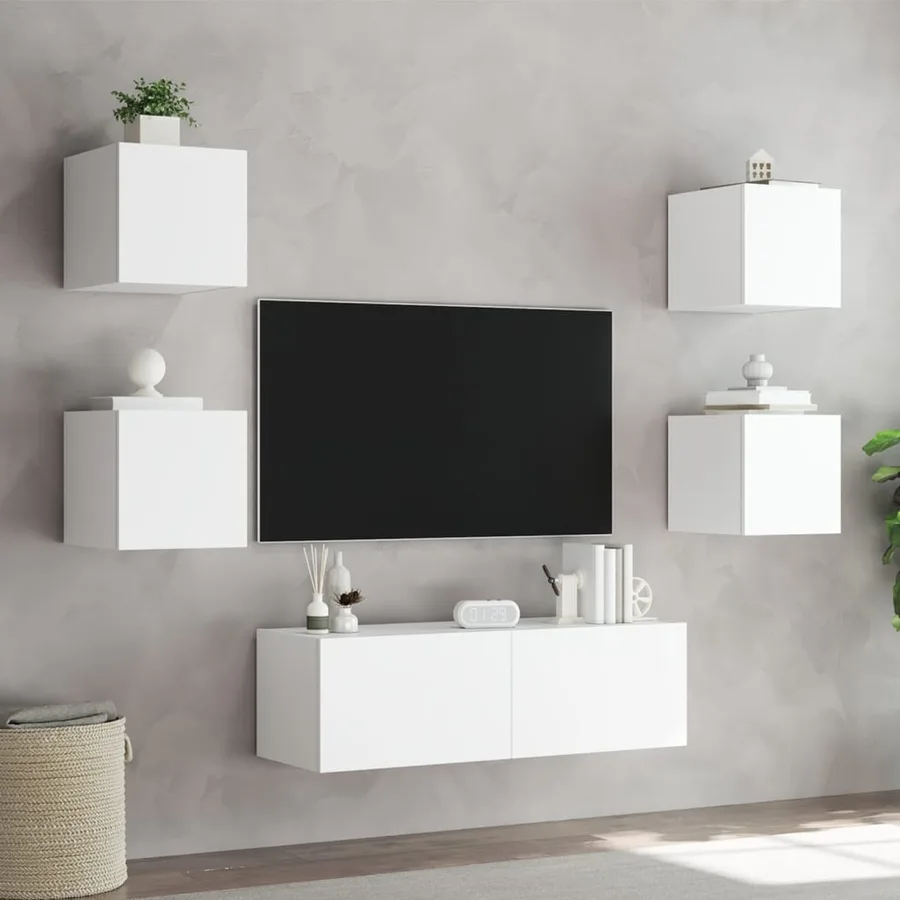 Meuble TV muraux 5 pcs avec lumières LED blanc - 4